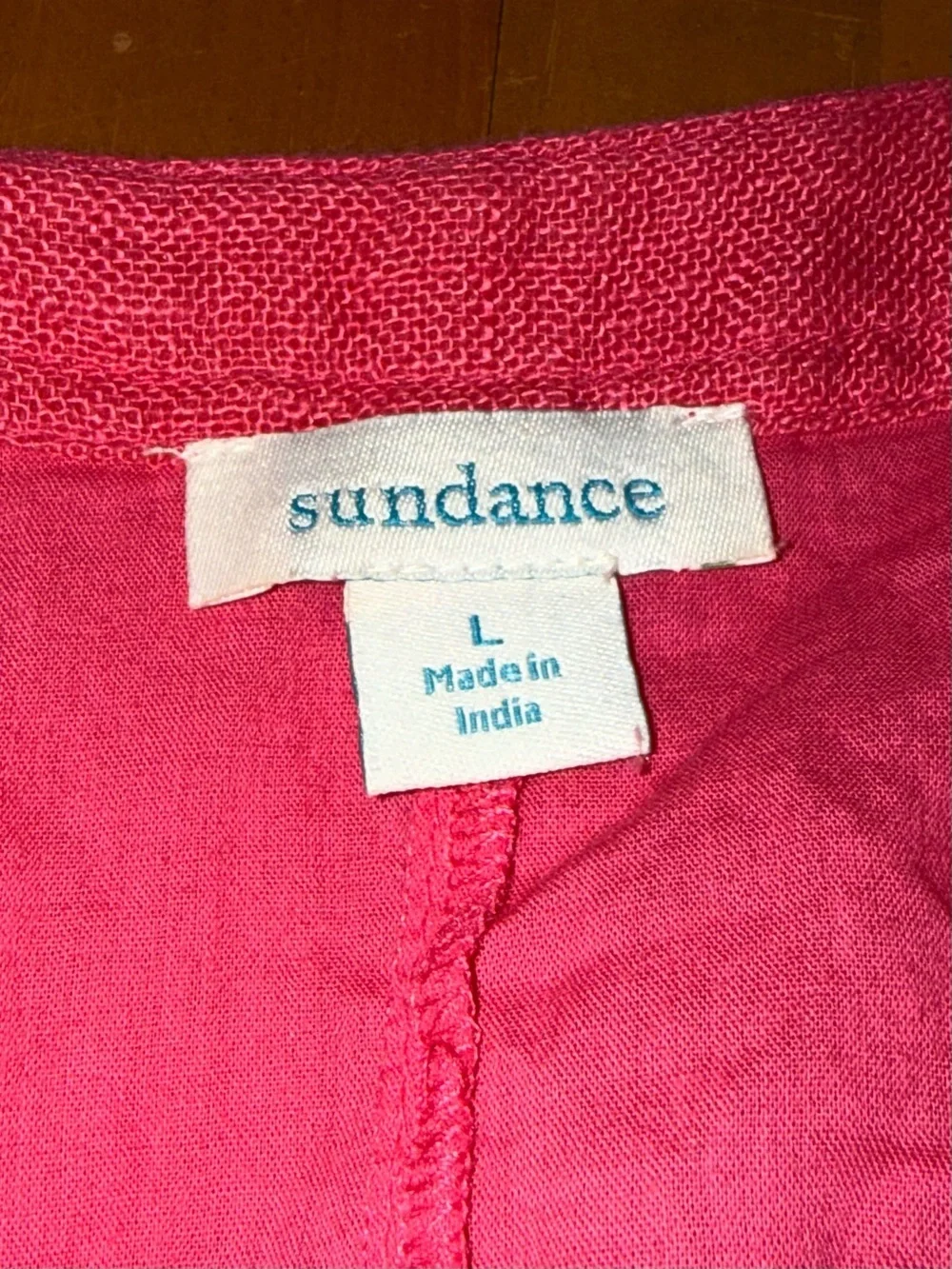 Sundance Linen Vneck Whimsical Midi Dress L Coral Pockets Vacation Resort Flowy